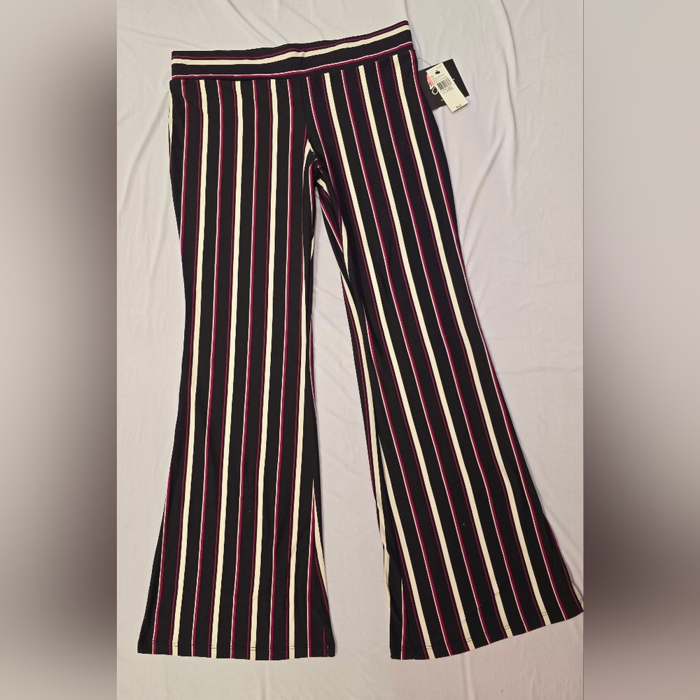 By&By Womens Stripe Pull On Ponte Knit Mid Rise Bootcut Pants, XL NEW